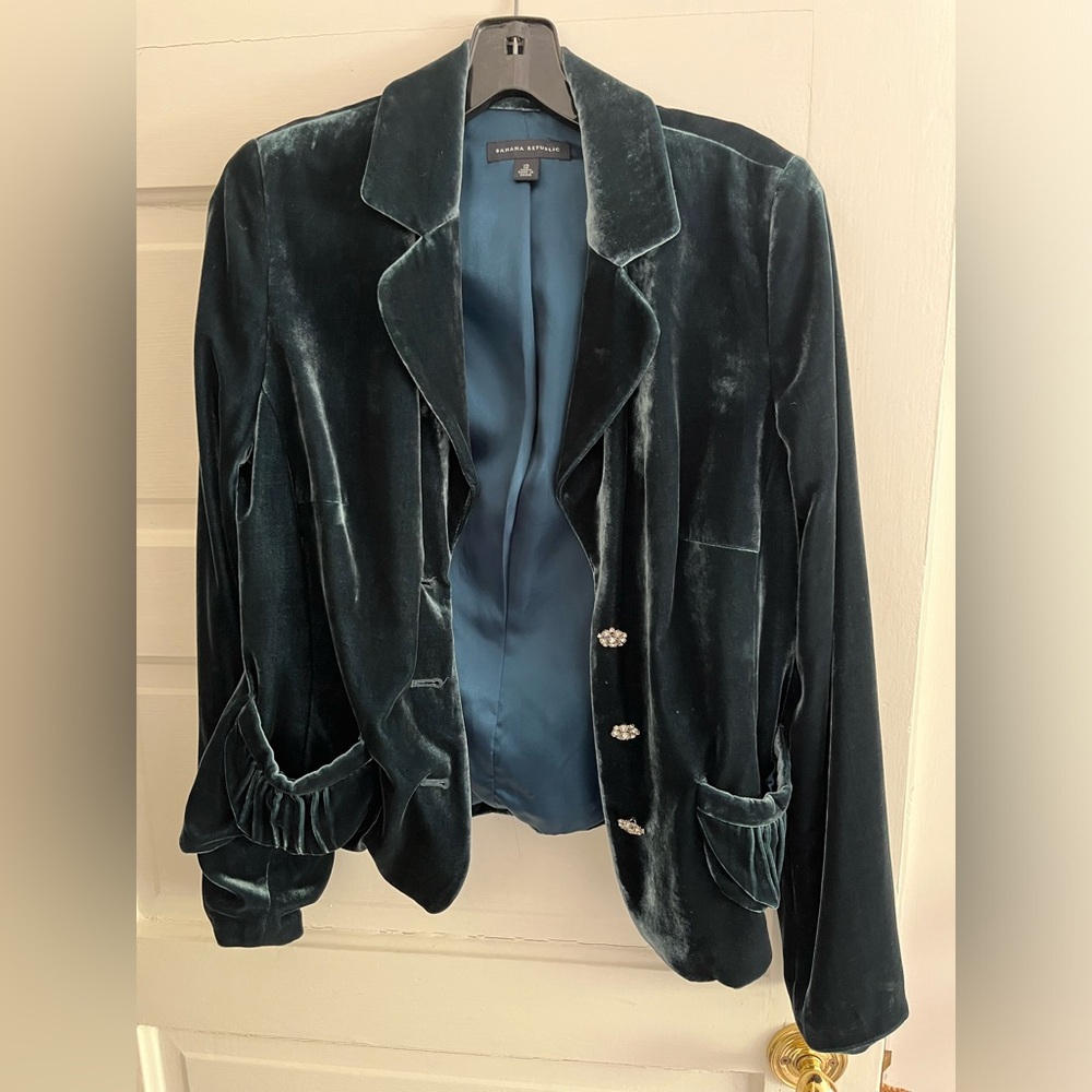 Banana Republic Blue-Green Velvet Jacket, Size 12